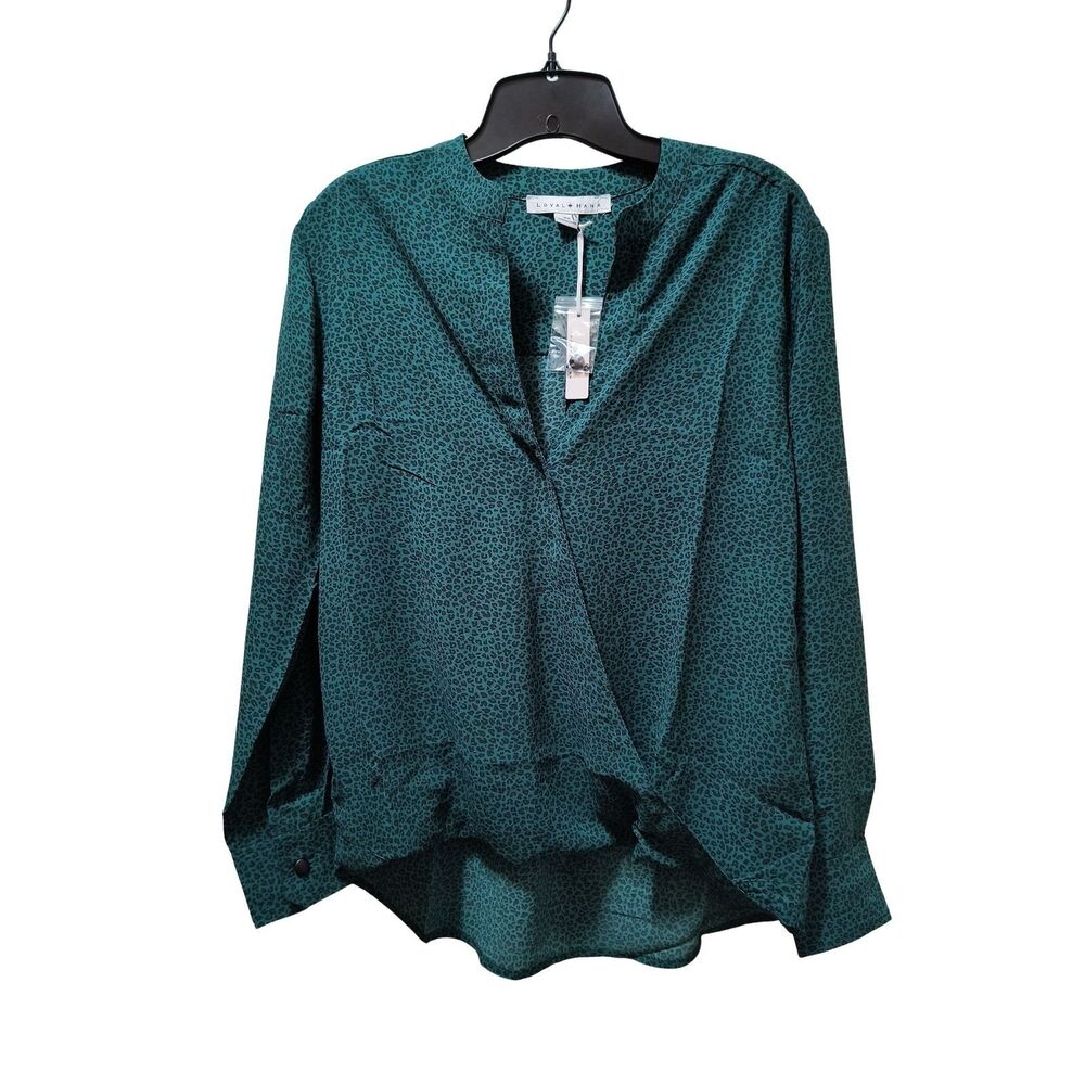 Loyal Hana Evelyn Maternity Nursing Wrap Blouse XS Green Leopard Top NWT